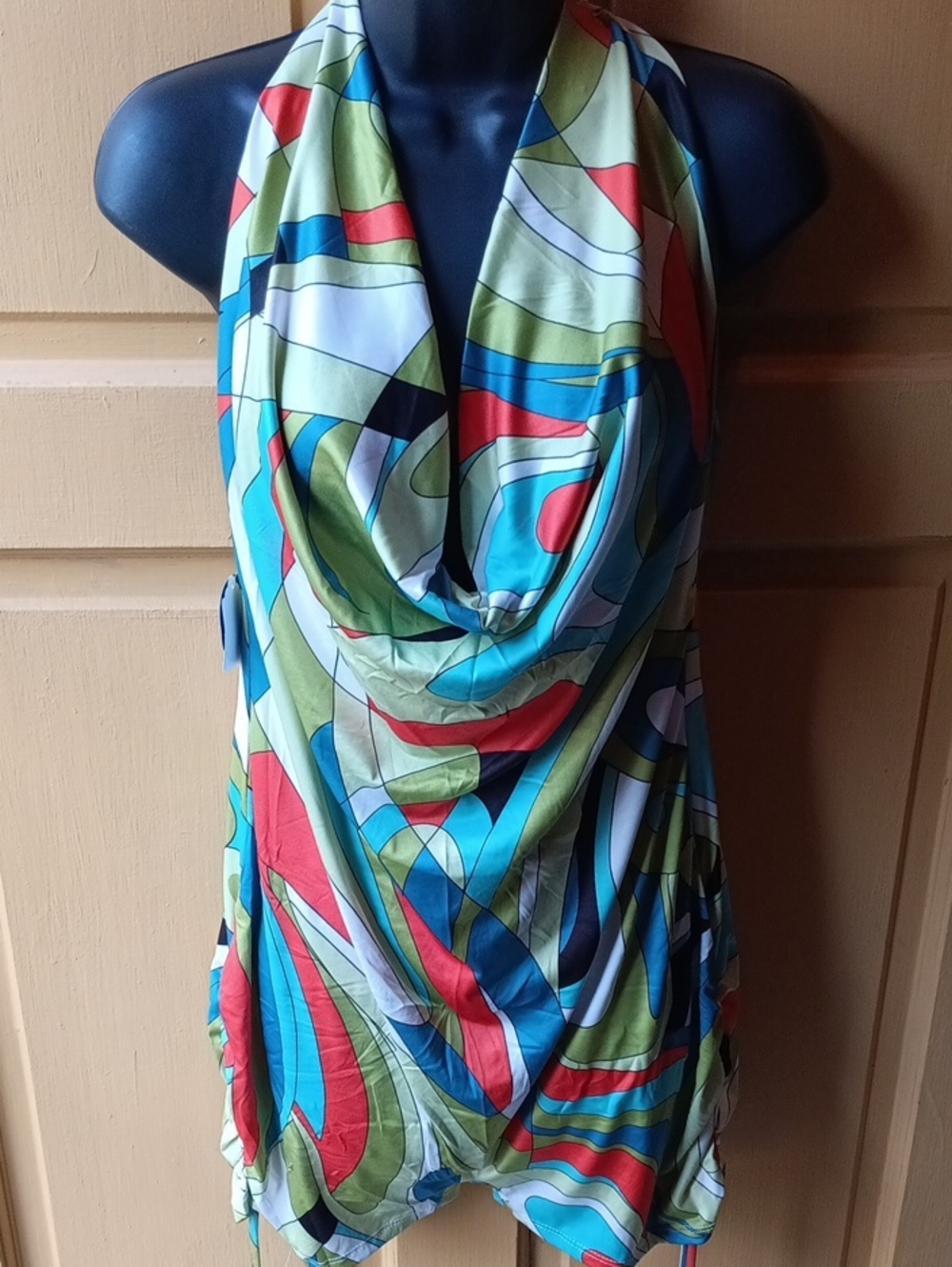 Multicolor Halter Drape Front Women's Romper